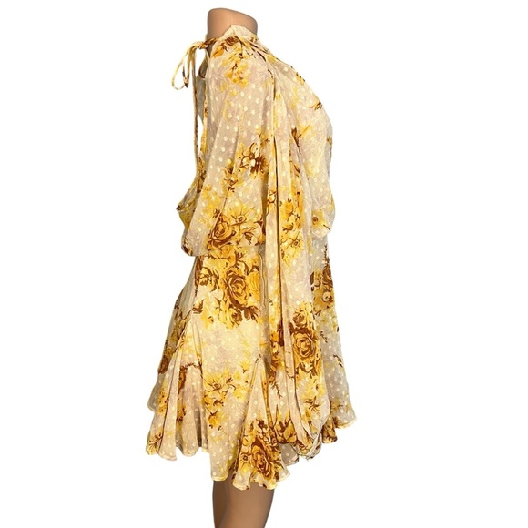 3/$30 🍂 ASOS High Neck Pleated Jacquard Mini Dress Yellow & Cream - Picture 5 of 11